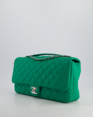Chanel Green Jumbo Reversible Timeless Single Flap Bag in Lambskin Leather with Silver Hardware