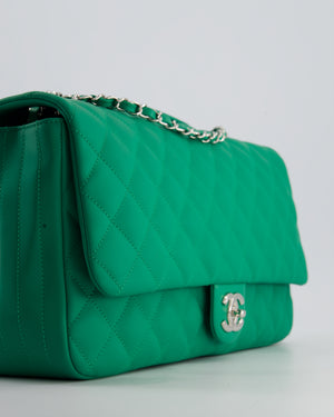 Chanel Green Jumbo Reversible Timeless Single Flap Bag in Lambskin Leather with Silver Hardware