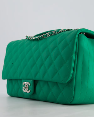 Chanel Green Jumbo Reversible Timeless Single Flap Bag in Lambskin Leather with Silver Hardware