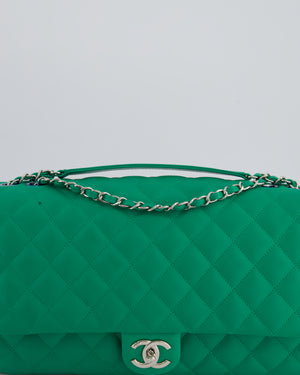 Chanel Green Jumbo Reversible Timeless Single Flap Bag in Lambskin Leather with Silver Hardware