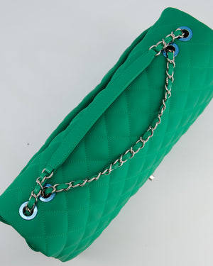 Chanel Green Jumbo Reversible Timeless Single Flap Bag in Lambskin Leather with Silver Hardware