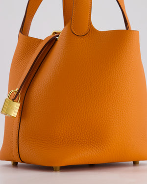 *HOT* Hermès Picotin Lock Bag 18cm in Orange Clemence Leather with Gold Hardware