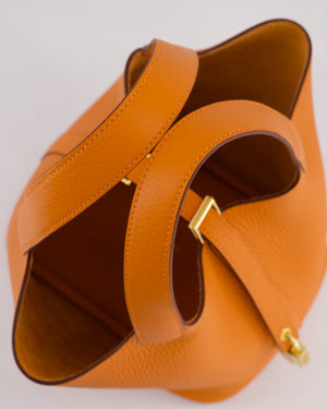 *HOT* Hermès Picotin Lock Bag 18cm in Orange Clemence Leather with Gold Hardware