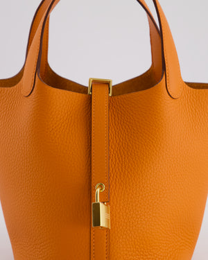 *HOT* Hermès Picotin Lock Bag 18cm in Orange Clemence Leather with Gold Hardware