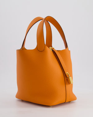 *HOT* Hermès Picotin Lock Bag 18cm in Orange Clemence Leather with Gold Hardware