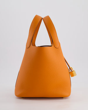 *HOT* Hermès Picotin Lock Bag 18cm in Orange Clemence Leather with Gold Hardware