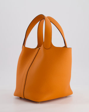 *HOT* Hermès Picotin Lock Bag 18cm in Orange Clemence Leather with Gold Hardware