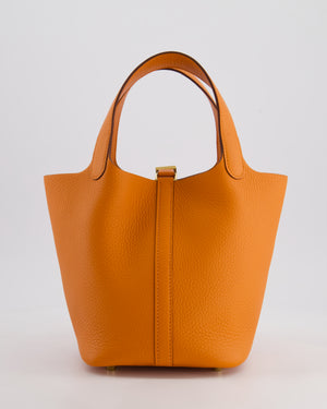 *HOT* Hermès Picotin Lock Bag 18cm in Orange Clemence Leather with Gold Hardware