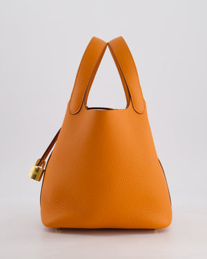 *HOT* Hermès Picotin Lock Bag 18cm in Orange Clemence Leather with Gold Hardware