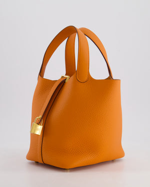 *HOT* Hermès Picotin Lock Bag 18cm in Orange Clemence Leather with Gold Hardware