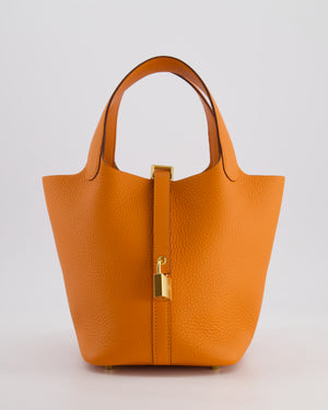 *HOT* Hermès Picotin Lock Bag 18cm in Orange Clemence Leather with Gold Hardware