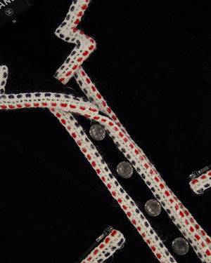 Chanel Navy Wool Long Sleeve Jacket with White and Red Trim, Double Pocket Detail and Ruthenium Logo Buttons Size FR 36 (UK 8)