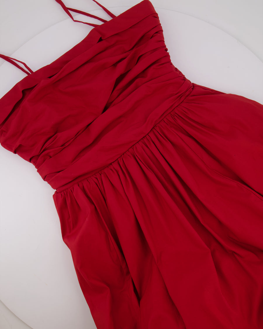 Reformation Red Maxi Dress with Pockets and Ruched Detail Size US 8 (UK 10)