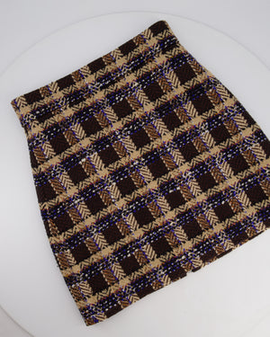Gucci Brown Wool Houndstooth Mini Skirt with Metallic Thread Detail Size IT 38 (UK 6)