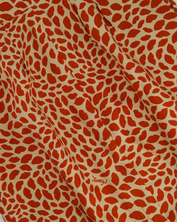 Yves Saint Laurent Vintage Beige, Red Lip Print Silk A-Line Mini Skirt Size FR 38 (UK 10)