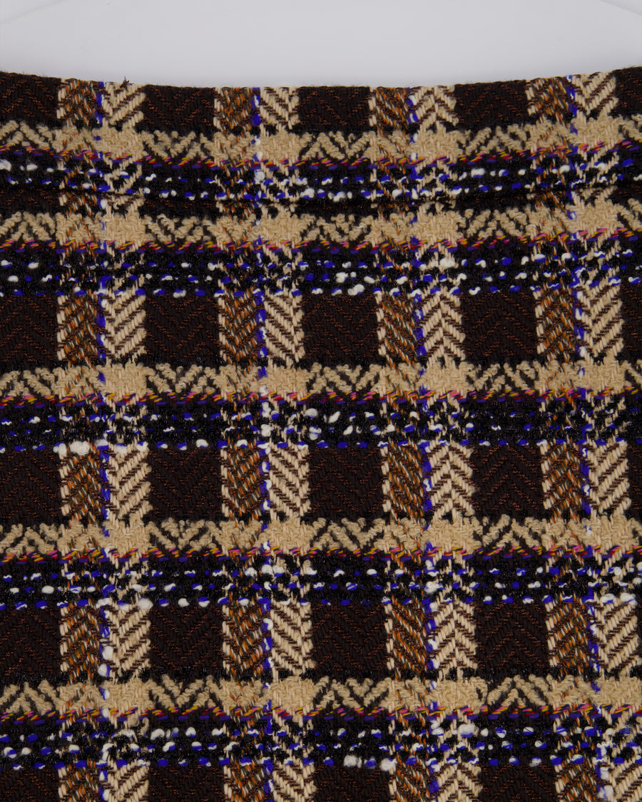 Gucci Brown Wool Houndstooth Mini Skirt with Metallic Thread Detail Size IT 38 (UK 6)