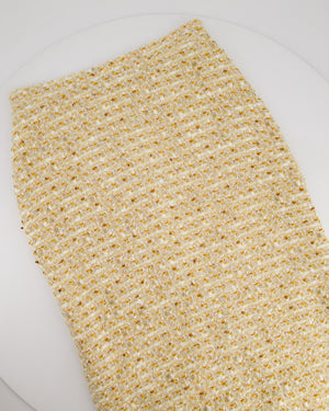 Alessandra Rich Beige, Yellow and Orange Tweed Midi Skirt Size IT 40 (UK 8)