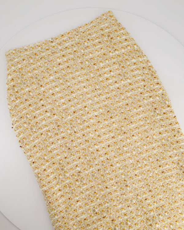 Alessandra Rich Beige, Yellow and Orange Tweed Midi Skirt Size IT 40 (UK 8)