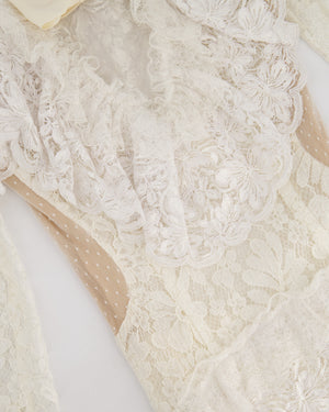 Alessandra Rich White Tiered Lace Long Sleeve Maxi Dress with Frills and Bow Detail Size IT 38 (UK 6)