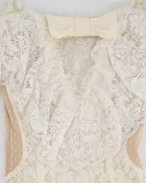 Alessandra Rich White Tiered Lace Long Sleeve Maxi Dress with Frills and Bow Detail Size IT 38 (UK 6)