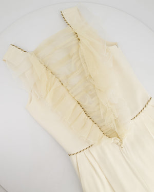 Alessandra Rich Cream Sleeveless Jumpsuit with Mesh V-Neck Panel and Gold Metallic trim Size IT 40 (UK 8)