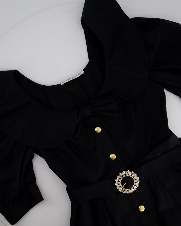 Alessandra Rich Black Mini Dress with Bow Neckline and Belt Detailing Size IT 40 (UK 8)