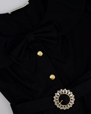 Alessandra Rich Black Mini Dress with Bow Neckline and Belt Detailing Size IT 40 (UK 8)