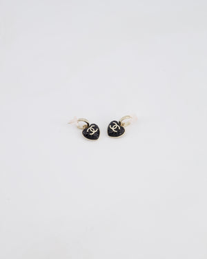 *HOT* Chanel 23A Champagne & Black CC Heart Pendant Earrings