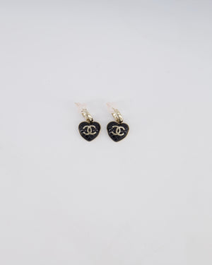 *HOT* Chanel 23A Champagne & Black CC Heart Pendant Earrings