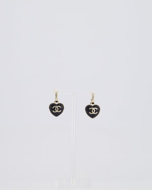 *HOT* Chanel 23A Champagne & Black CC Heart Pendant Earrings