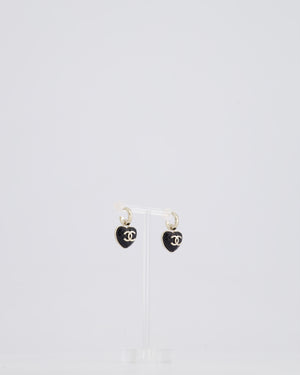 *HOT* Chanel 23A Champagne & Black CC Heart Pendant Earrings