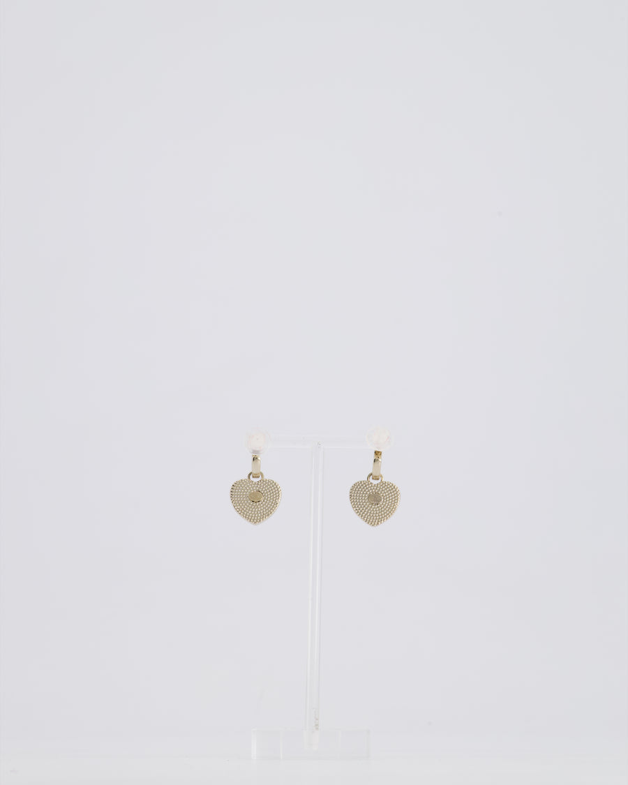 *HOT* Chanel 23A Champagne & Black CC Heart Pendant Earrings