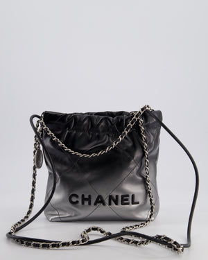 *RARE* Chanel Mini 22 Bag in Black & Silver Gradient Shiny Calfskin Leather with Brushed Silver Hardware and Back Logo Detail