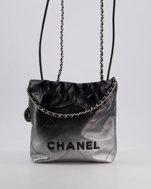 *RARE* Chanel Mini 22 Bag in Black & Silver Gradient Shiny Calfskin Leather with Brushed Silver Hardware and Back Logo Detail