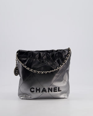 *RARE* Chanel Mini 22 Bag in Black & Silver Gradient Shiny Calfskin Leather with Brushed Silver Hardware and Back Logo Detail
