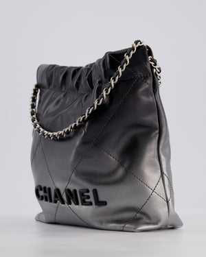 *RARE* Chanel Mini 22 Bag in Black & Silver Gradient Shiny Calfskin Leather with Brushed Silver Hardware and Back Logo Detail