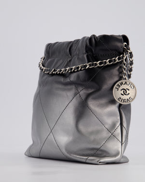 *RARE* Chanel Mini 22 Bag in Black & Silver Gradient Shiny Calfskin Leather with Brushed Silver Hardware and Back Logo Detail