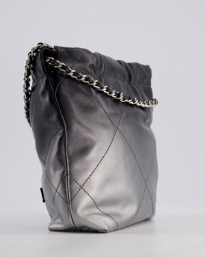 *RARE* Chanel Mini 22 Bag in Black & Silver Gradient Shiny Calfskin Leather with Brushed Silver Hardware and Back Logo Detail