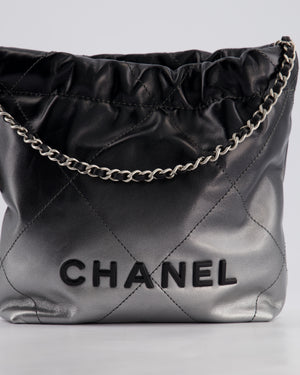 *RARE* Chanel Mini 22 Bag in Black & Silver Gradient Shiny Calfskin Leather with Brushed Silver Hardware and Back Logo Detail