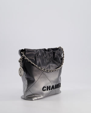 *RARE* Chanel Mini 22 Bag in Black & Silver Gradient Shiny Calfskin Leather with Brushed Silver Hardware and Back Logo Detail