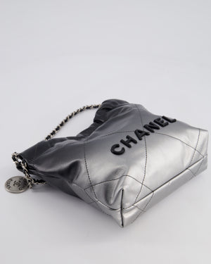 *RARE* Chanel Mini 22 Bag in Black & Silver Gradient Shiny Calfskin Leather with Brushed Silver Hardware and Back Logo Detail