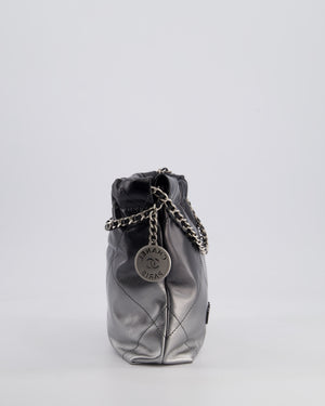 *RARE* Chanel Mini 22 Bag in Black & Silver Gradient Shiny Calfskin Leather with Brushed Silver Hardware and Back Logo Detail