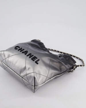 *RARE* Chanel Mini 22 Bag in Black & Silver Gradient Shiny Calfskin Leather with Brushed Silver Hardware and Back Logo Detail
