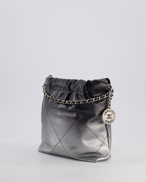*RARE* Chanel Mini 22 Bag in Black & Silver Gradient Shiny Calfskin Leather with Brushed Silver Hardware and Back Logo Detail