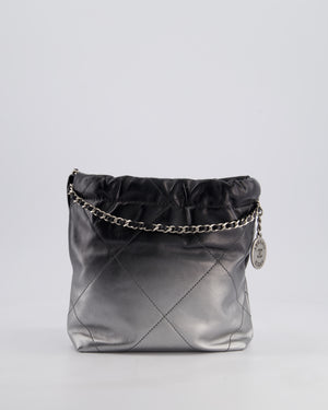 *RARE* Chanel Mini 22 Bag in Black & Silver Gradient Shiny Calfskin Leather with Brushed Silver Hardware and Back Logo Detail