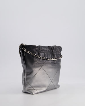 *RARE* Chanel Mini 22 Bag in Black & Silver Gradient Shiny Calfskin Leather with Brushed Silver Hardware and Back Logo Detail
