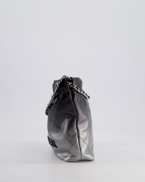 *RARE* Chanel Mini 22 Bag in Black & Silver Gradient Shiny Calfskin Leather with Brushed Silver Hardware and Back Logo Detail