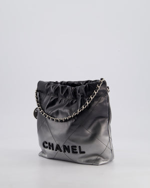 *RARE* Chanel Mini 22 Bag in Black & Silver Gradient Shiny Calfskin Leather with Brushed Silver Hardware and Back Logo Detail