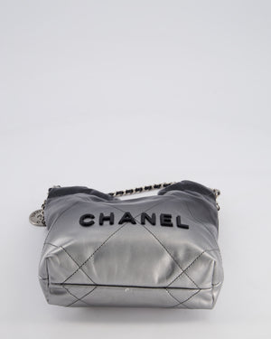 *RARE* Chanel Mini 22 Bag in Black & Silver Gradient Shiny Calfskin Leather with Brushed Silver Hardware and Back Logo Detail