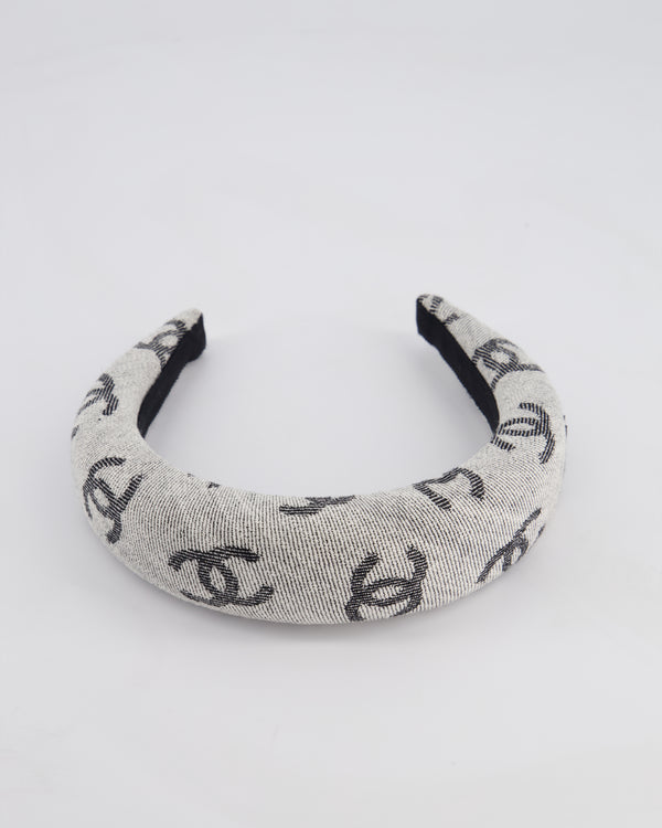 Chanel 22S White and Black Fabric CC Logo Headband with CC Detail